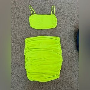 Neon two piece crop top bodycon skirt XS